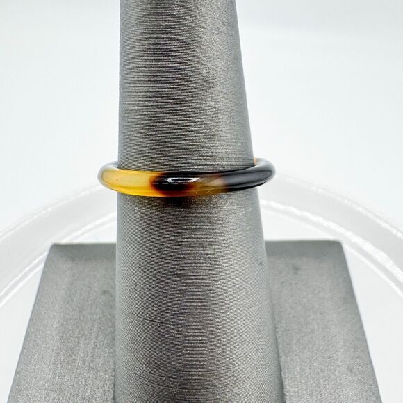 Vintage Brown Tan Band Ring Minimalist Dainty Neutral Preppy Earthy Retro MCM - Picture 6 of 7